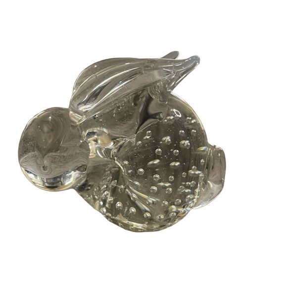 Vintage Clear Art Glass Bunny Rabbit Paperweight 3" Controlled Bubbles - Picture 1 of 10